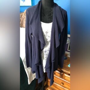Karen Scott Navy Blue Ruffle Front Women's Cardigan XXL
